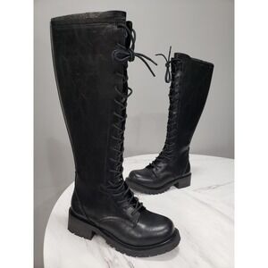 NEW NO BOX 7 Darker Wavs black combat moto Outro Knee High Cadet Boots GOTHIC